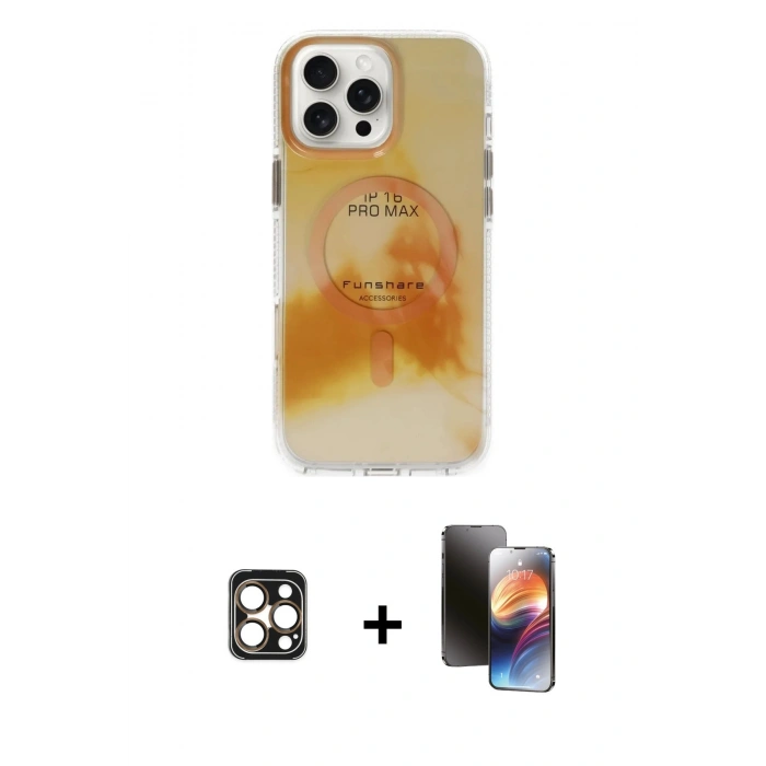 MARSİLYAN™- iPhone 16 Pro Max Kılıf Ufuk Doku Prime - Siyah 3D Antistatik Mat Seramik Nano Ekran Koruyucu + PVD Metal Kamera Lens - GD