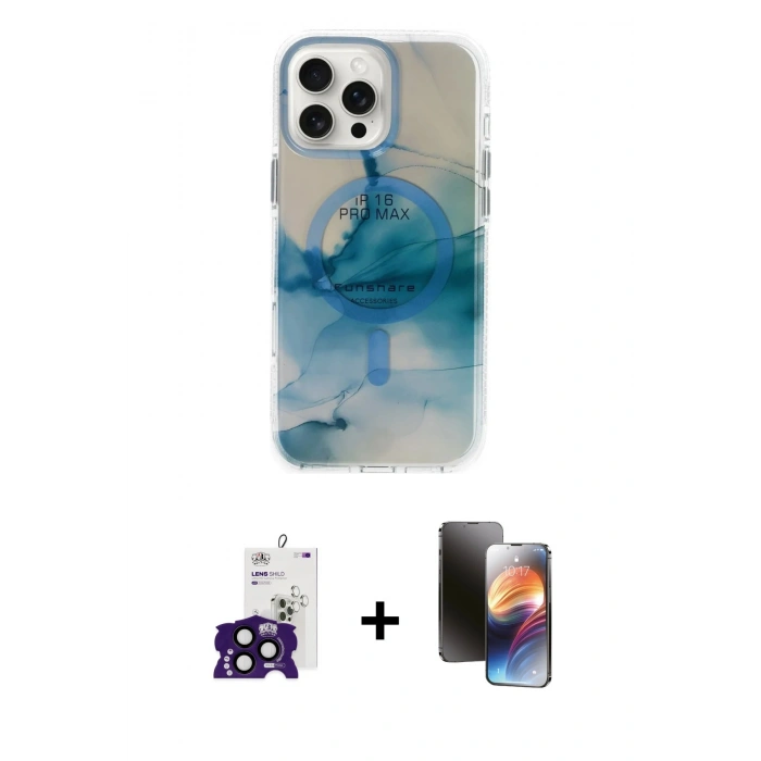 MARSİLYAN™- iPhone 16 Pro Max Kılıf Ufuk Doku Prime - Siyah 3D Antistatik Mat Seramik Nano Ekran Koruyucu + Bilvis Titan Kamera Lens - SH