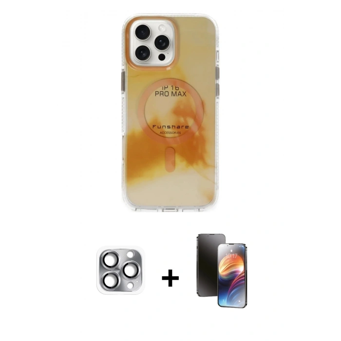 MARSİLYAN™- iPhone 16 Pro Max Kılıf Ufuk Doku Prime - Siyah 3D Antistatik Mat Seramik Nano Ekran Koruyucu + Pers Alüminyum Kamera Lens - GI