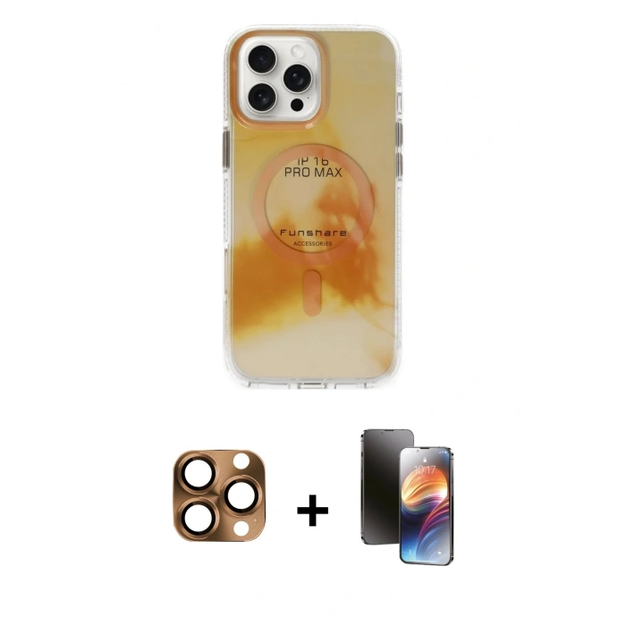 MARSİLYAN™- iPhone 16 Pro Max Kılıf Ufuk Doku Prime - Siyah 3D Antistatik Mat Seramik Nano Ekran Koruyucu + Pers Alüminyum Kamera Lens - CLTM