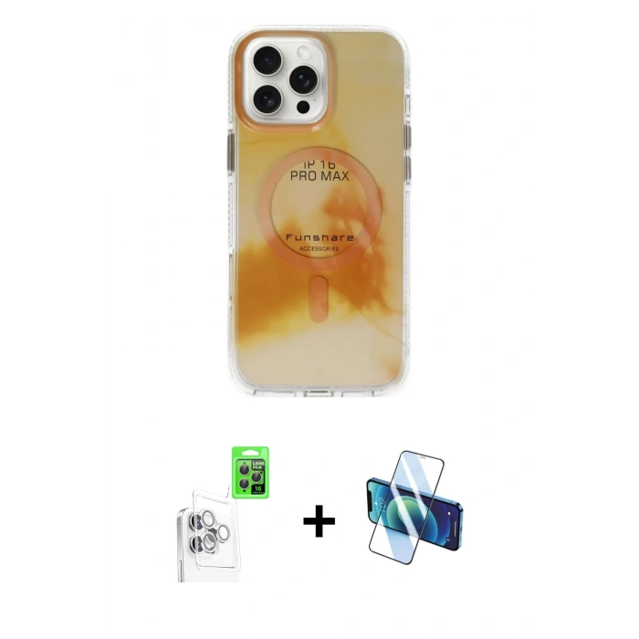 MARSİLYAN™- iPhone 16 Pro Max Kılıf Ufuk Doku Prime - Siyah 3D Antistatik Seramik Nano Ekran Koruyucu + Raze Metal Kamera Lens - BZ