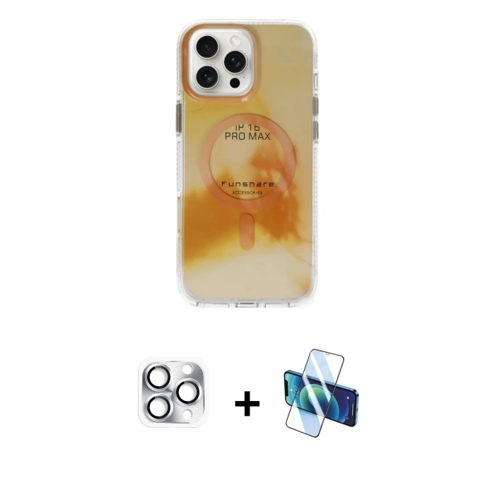MARSİLYAN™- iPhone 16 Pro Max Kılıf Ufuk Doku Prime - Siyah 3D Antistatik Seramik Nano Ekran Koruyucu + Gümüş Pers Alüminyum Kamera Lens