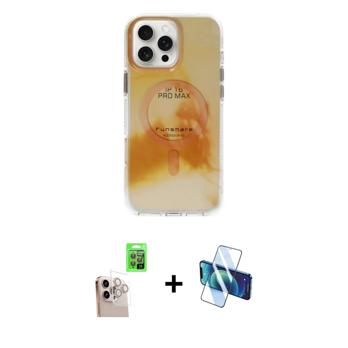 MARSİLYAN™- iPhone 16 Pro Max Kılıf Ufuk Doku Prime - Siyah 3D Antistatik Seramik Nano Ekran Koruyucu + Raze Metal Kamera Lens - NLGY