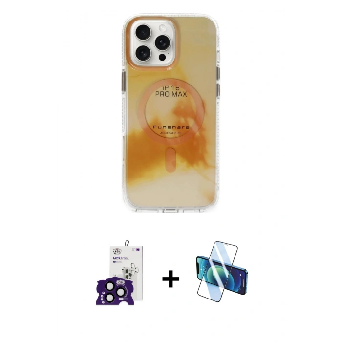 MARSİLYAN™- iPhone 16 Pro Max Kılıf Ufuk Doku Prime - Siyah 3D Antistatik Seramik Nano Ekran Koruyucu + Bilvis Titan Kamera Lens - SH