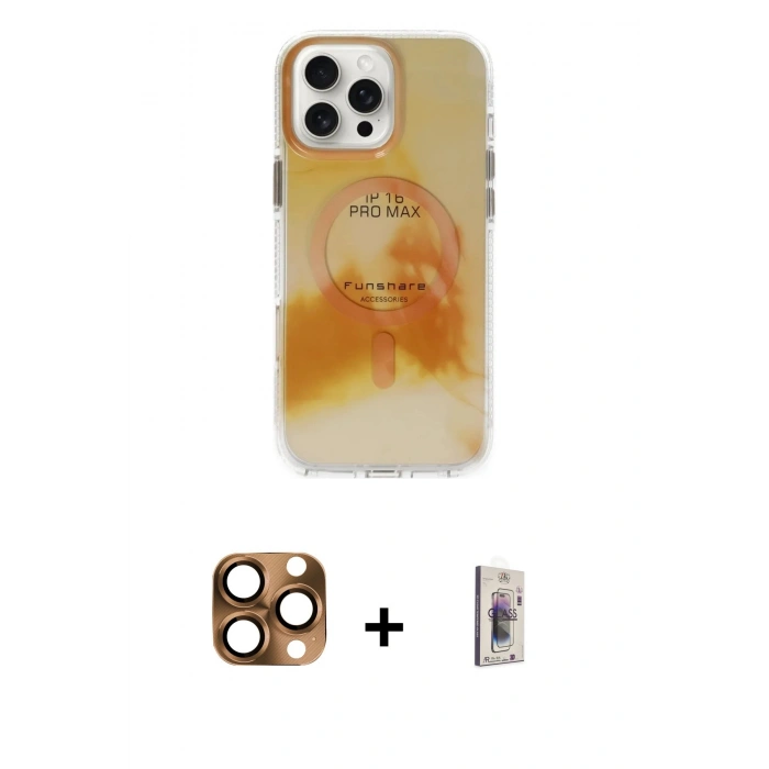 MARSİLYAN™- iPhone 16 Pro Max Kılıf Ufuk Doku Prime - Siyah Bilvis 3D Cam Ekran Koruyucu + Pers Alüminyum Kamera Lens - CLTM