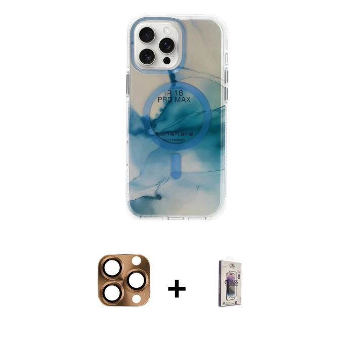 MARSİLYAN™- iPhone 16 Pro Max Kılıf Ufuk Doku Prime - Siyah Bilvis 3D Cam Ekran Koruyucu + Pers Alüminyum Kamera Lens - CLTM