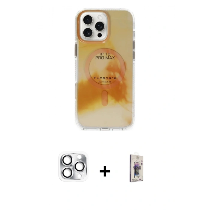 MARSİLYAN™- iPhone 16 Pro Max Kılıf Ufuk Doku Prime - Siyah Bilvis 3D Cam Ekran Koruyucu + Pers Alüminyum Kamera Lens - GS