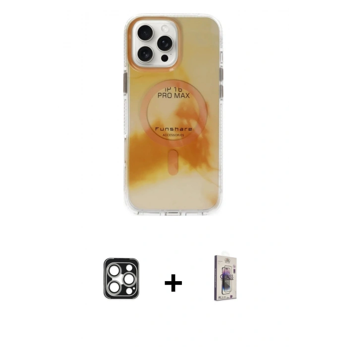 MARSİLYAN™- iPhone 16 Pro Max Kılıf Ufuk Doku Prime - Siyah Bilvis 3D Cam Ekran Koruyucu + PVD Metal Kamera Lens - GS