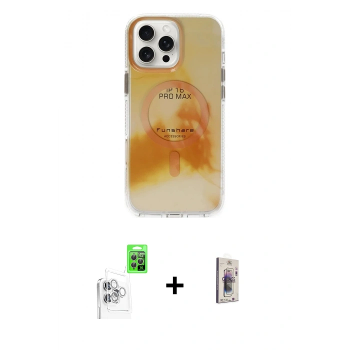 MARSİLYAN™- iPhone 16 Pro Max Kılıf Ufuk Doku Prime - Siyah Bilvis 3D Cam Ekran Koruyucu + Raze Metal Kamera Lens - BZ