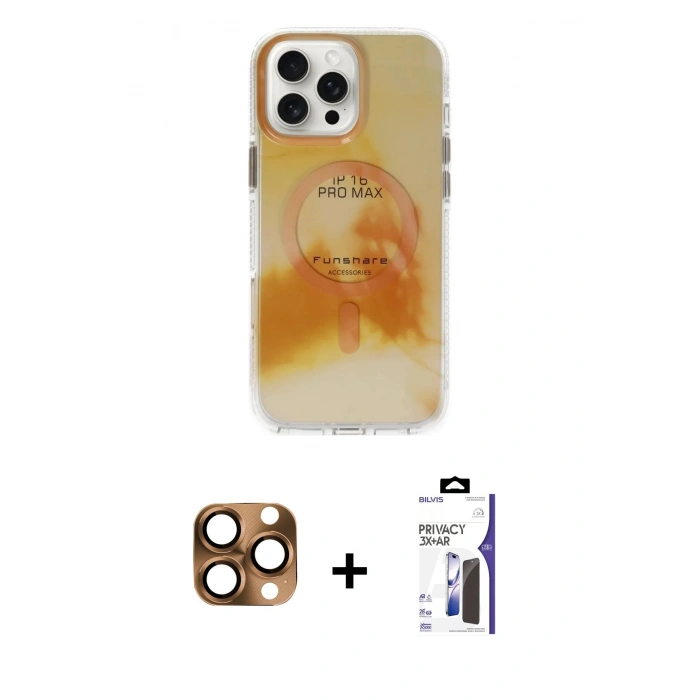 MARSİLYAN™- iPhone 16 Pro Max Kılıf Ufuk Doku Prime - Siyah Bilvis 3X AR Hayalet Cam Ekran Koruyucu + Pers Alüminyum Kamera Lens - CLTM