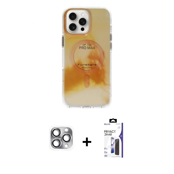 MARSİLYAN™- iPhone 16 Pro Max Kılıf Ufuk Doku Prime - Siyah Bilvis 3X AR Hayalet Cam Ekran Koruyucu + Pers Alüminyum Kamera Lens - GI