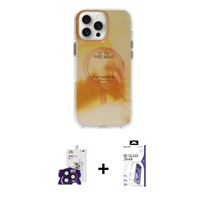 MARSİLYAN™- iPhone 16 Pro Max Kılıf Ufuk Doku Prime - Siyah Bilvis 3X AR HD Cam Ekran Koruyucu + Bilvis Titan Kamera Lens - SH