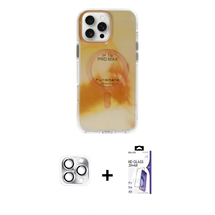 MARSİLYAN™- iPhone 16 Pro Max Kılıf Ufuk Doku Prime - Siyah Bilvis 3X AR HD Cam Ekran Koruyucu + Pers Alüminyum Kamera Lens - GS