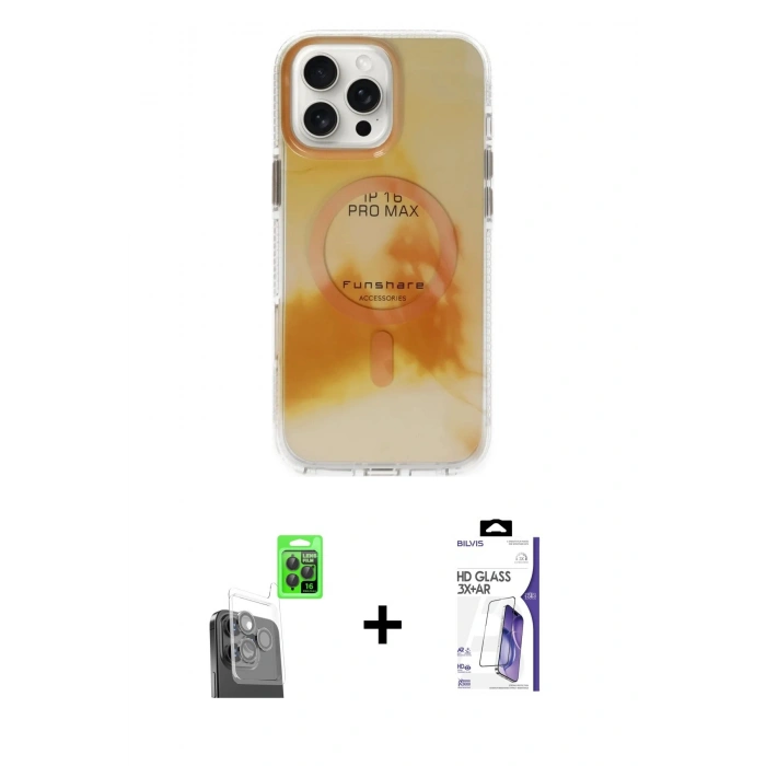MARSİLYAN™- iPhone 16 Pro Max Kılıf Ufuk Doku Prime - Siyah Bilvis 3X AR HD Cam Ekran Koruyucu + Raze Metal Kamera Lens - SH