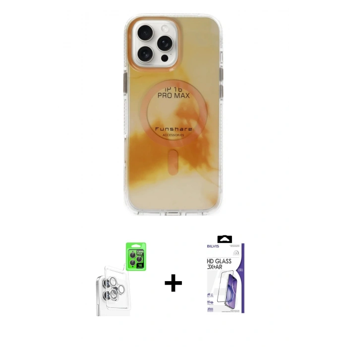 MARSİLYAN™- iPhone 16 Pro Max Kılıf Ufuk Doku Prime - Siyah Bilvis 3X AR HD Cam Ekran Koruyucu + Raze Metal Kamera Lens - BZ