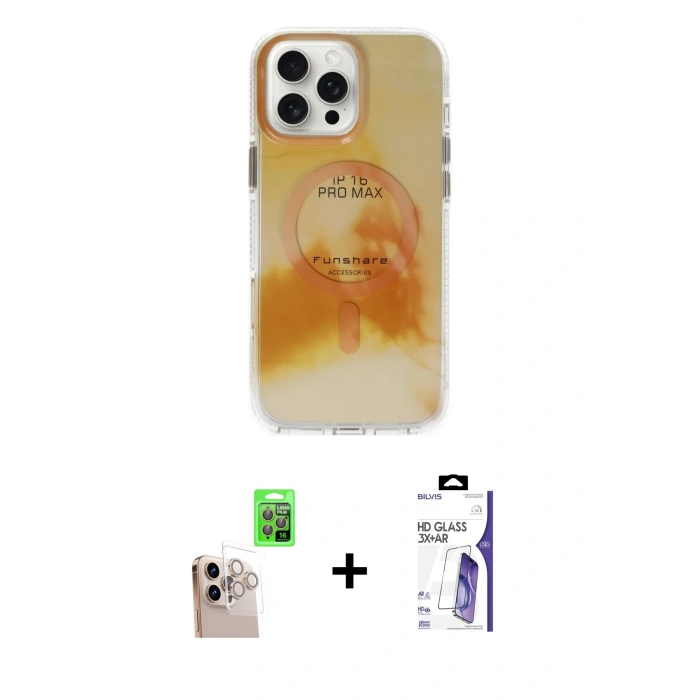 MARSİLYAN™- iPhone 16 Pro Max Kılıf Ufuk Doku Prime - Siyah Bilvis 3X AR HD Cam Ekran Koruyucu + Raze Metal Kamera Lens - NLGY