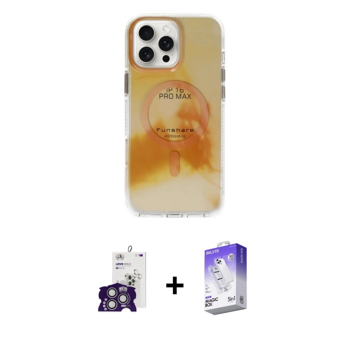 MARSİLYAN™- iPhone 16 Pro Max Kılıf Ufuk Doku Prime - Siyah Bilvis 5in1 3D Magic Cam Ekran Koruyucu + Bilvis Titan Kamera Lens - GS