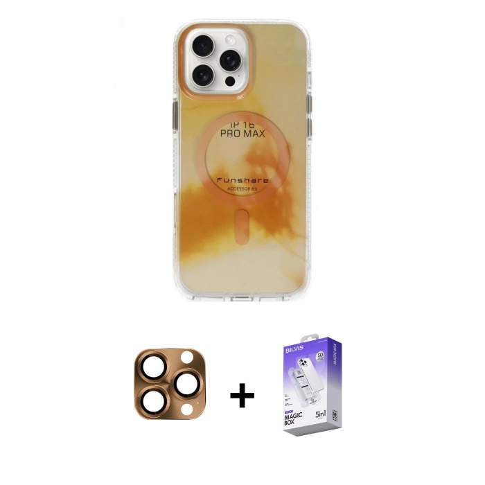 MARSİLYAN™- iPhone 16 Pro Max Kılıf Ufuk Doku Prime - Siyah Bilvis 5in1 3D Magic Cam Ekran Koruyucu + Çöl Titanyum Pers Alüminyum Kamera Lens