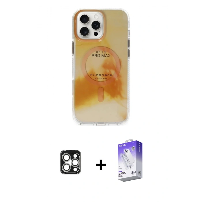 MARSİLYAN™- iPhone 16 Pro Max Kılıf Ufuk Doku Prime - Siyah Bilvis 5in1 3D Magic Cam Ekran Koruyucu + PVD Metal Kamera Lens - GS