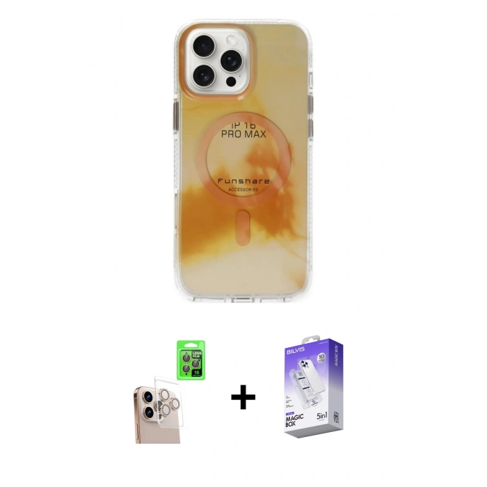 MARSİLYAN™- iPhone 16 Pro Max Kılıf Ufuk Doku Prime - Siyah Bilvis 5in1 3D Magic Cam Ekran Koruyucu + Raze Metal Kamera Lens - NLGY