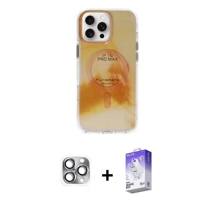 MARSİLYAN™- iPhone 16 Pro Max Kılıf Ufuk Doku Prime - Siyah Bilvis 5in1 3D Magic Cam Ekran Koruyucu + Pers Alüminyum Kamera Lens - GI