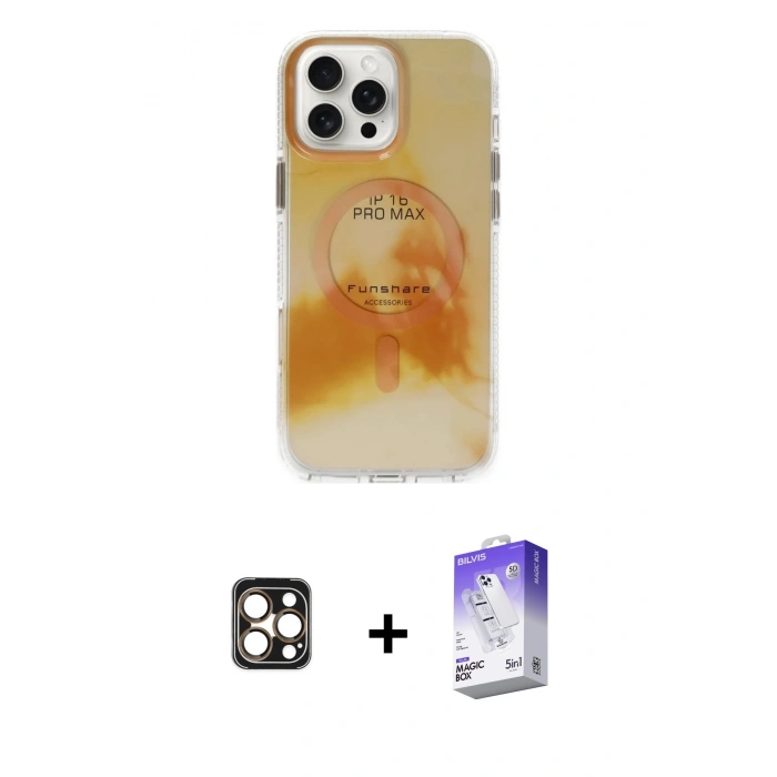 MARSİLYAN™- iPhone 16 Pro Max Kılıf Ufuk Doku Prime - Siyah Bilvis 5in1 3D Magic Cam Ekran Koruyucu + PVD Metal Kamera Lens - GD