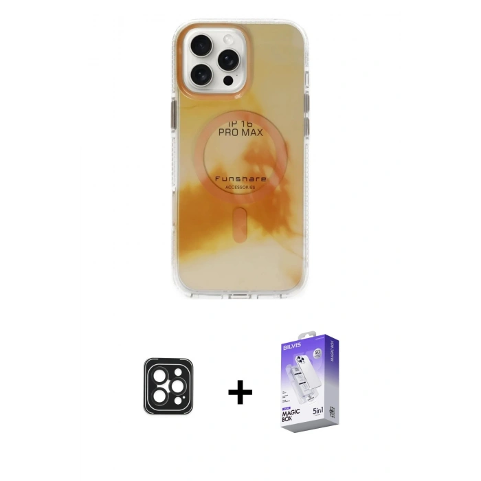 MARSİLYAN™- iPhone 16 Pro Max Kılıf Ufuk Doku Prime - Siyah Bilvis 5in1 3D Magic Cam Ekran Koruyucu + PVD Metal Kamera Lens - SH