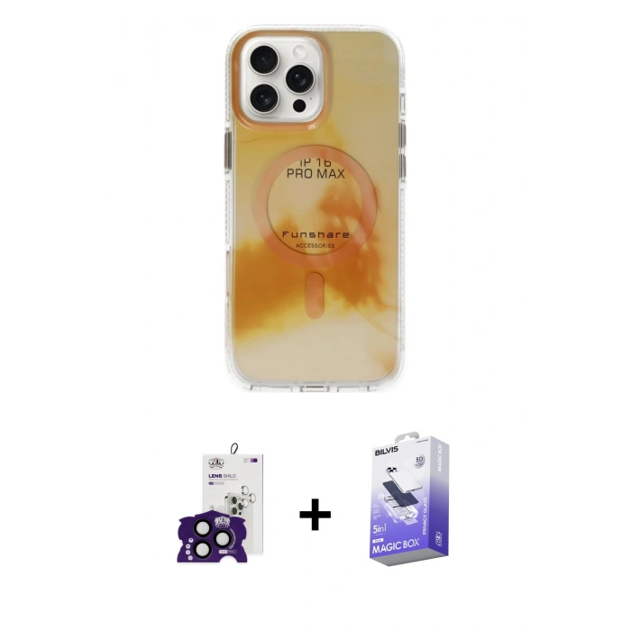 MARSİLYAN™- iPhone 16 Pro Max Kılıf Ufuk Doku Prime - Siyah Bilvis 5in1 5D Magic Hayalet Cam Ekran Koruyucu + Bilvis Titan Kamera Lens - SH