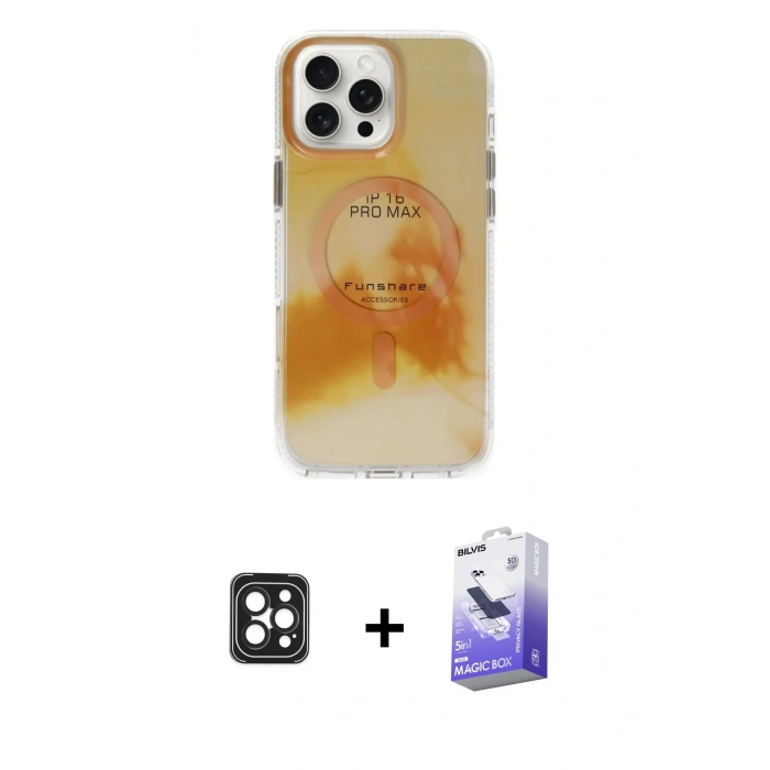 MARSİLYAN™- iPhone 16 Pro Max Kılıf Ufuk Doku Prime - Siyah Bilvis 5in1 5D Magic Hayalet Cam Ekran Koruyucu + Siyah PVD Metal Kamera Lens