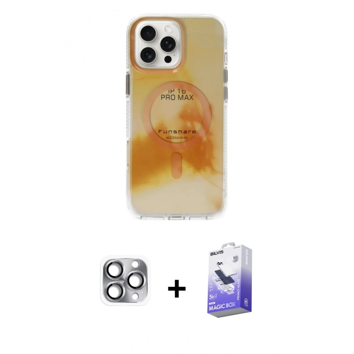 MARSİLYAN™- iPhone 16 Pro Max Kılıf Ufuk Doku Prime - Siyah Bilvis 5in1 5D Magic Hayalet Cam Ekran Koruyucu + Pers Alüminyum Kamera Lens - GI