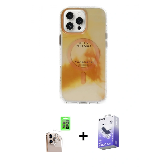 MARSİLYAN™- iPhone 16 Pro Max Kılıf Ufuk Doku Prime - Siyah Bilvis 5in1 5D Magic Hayalet Cam Ekran Koruyucu + Raze Metal Kamera Lens - NLGY