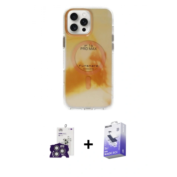 MARSİLYAN™- iPhone 16 Pro Max Kılıf Ufuk Doku Prime - Siyah Bilvis 5in1 5D Magic Hayalet Cam Ekran Koruyucu + Bilvis Titan Kamera Lens - GS