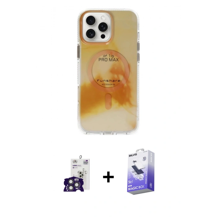 MARSİLYAN™- iPhone 16 Pro Max Kılıf Ufuk Doku Prime - Siyah Bilvis 5in1 5D Magic Hayalet Cam Ekran Koruyucu + Bilvis Titan Kamera Lens - TMGI