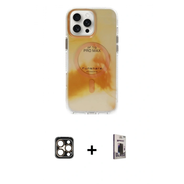 MARSİLYAN™- iPhone 16 Pro Max Kılıf Ufuk Doku Prime - Siyah Bilvis Hayalet Cam Ekran Koruyucu + PVD Metal Kamera Lens - GD
