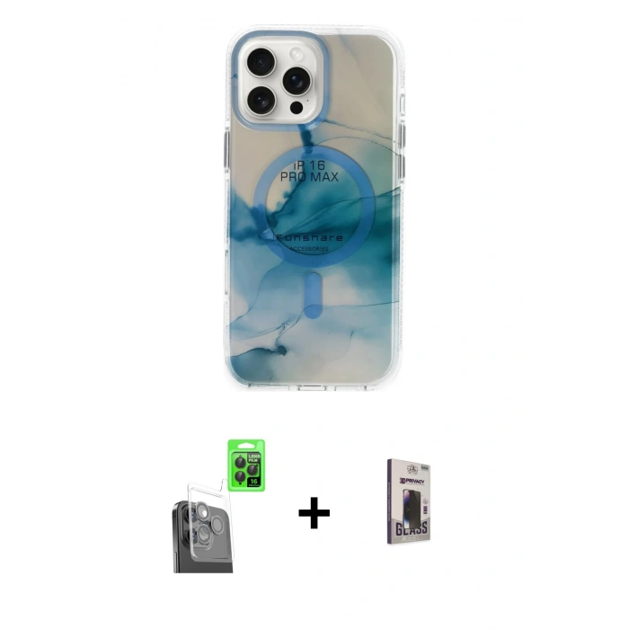 MARSİLYAN™- iPhone 16 Pro Max Kılıf Ufuk Doku Prime - Siyah Bilvis Hayalet Cam Ekran Koruyucu + Raze Metal Kamera Lens - SH