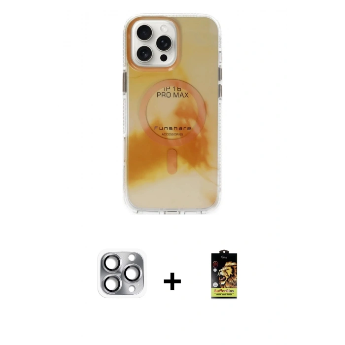MARSİLYAN™- iPhone 16 Pro Max Kılıf Ufuk Doku Prime - Siyah Buffer Cam Ekran Koruyucu + Pers Alüminyum Kamera Lens - GI