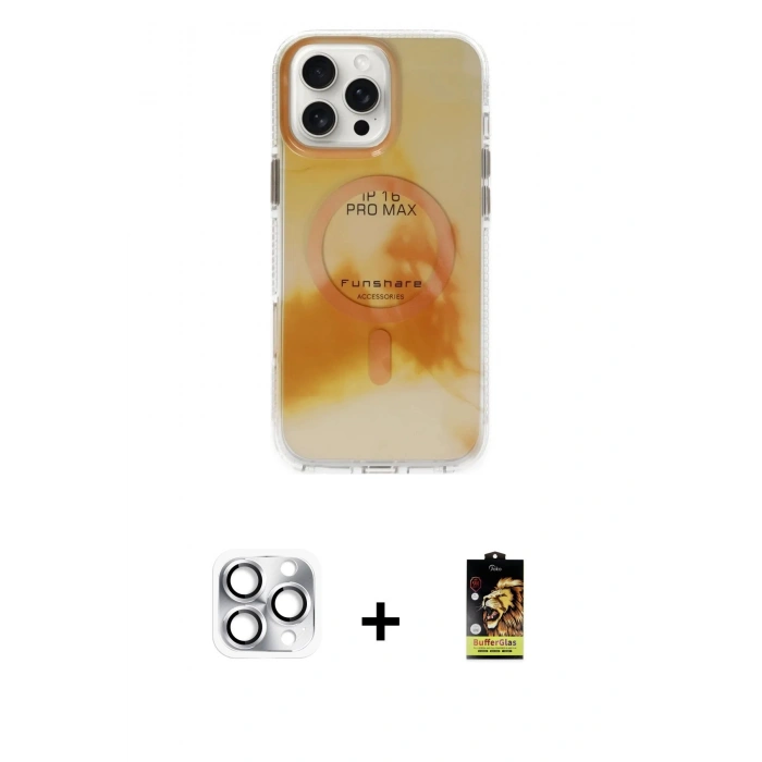 MARSİLYAN™- iPhone 16 Pro Max Kılıf Ufuk Doku Prime - Siyah Buffer Cam Ekran Koruyucu + Gümüş Pers Alüminyum Kamera Lens