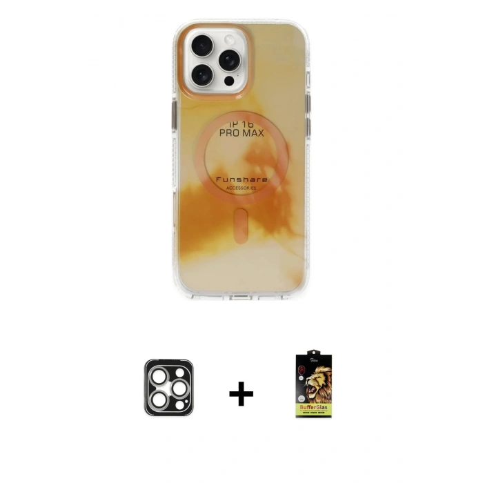 MARSİLYAN™- iPhone 16 Pro Max Kılıf Ufuk Doku Prime - Siyah Buffer Cam Ekran Koruyucu + PVD Metal Kamera Lens - GS