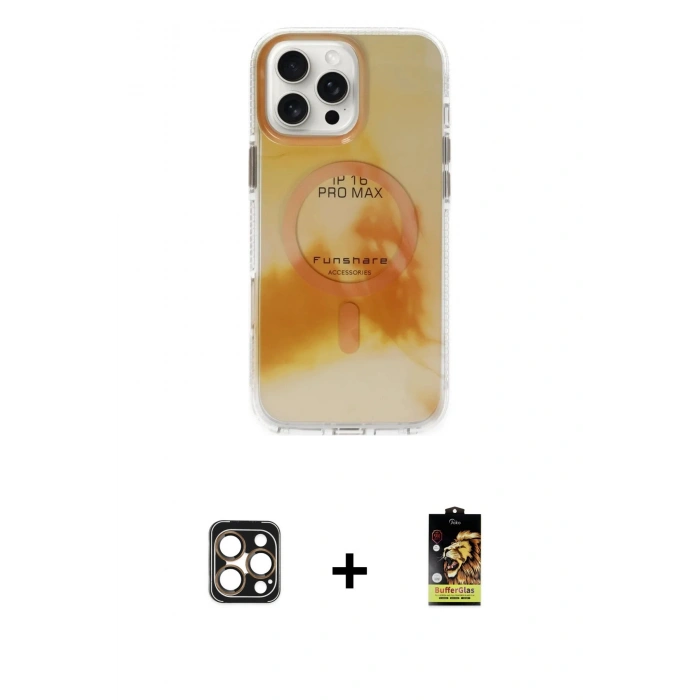 MARSİLYAN™- iPhone 16 Pro Max Kılıf Ufuk Doku Prime - Siyah Buffer Cam Ekran Koruyucu + PVD Metal Kamera Lens - GD