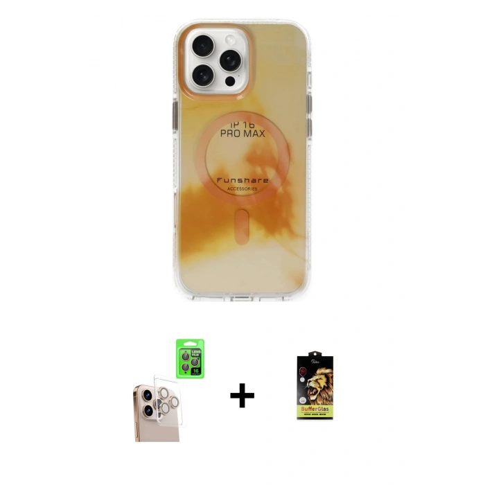 MARSİLYAN™- iPhone 16 Pro Max Kılıf Ufuk Doku Prime - Siyah Buffer Cam Ekran Koruyucu + Raze Metal Kamera Lens - NLGY
