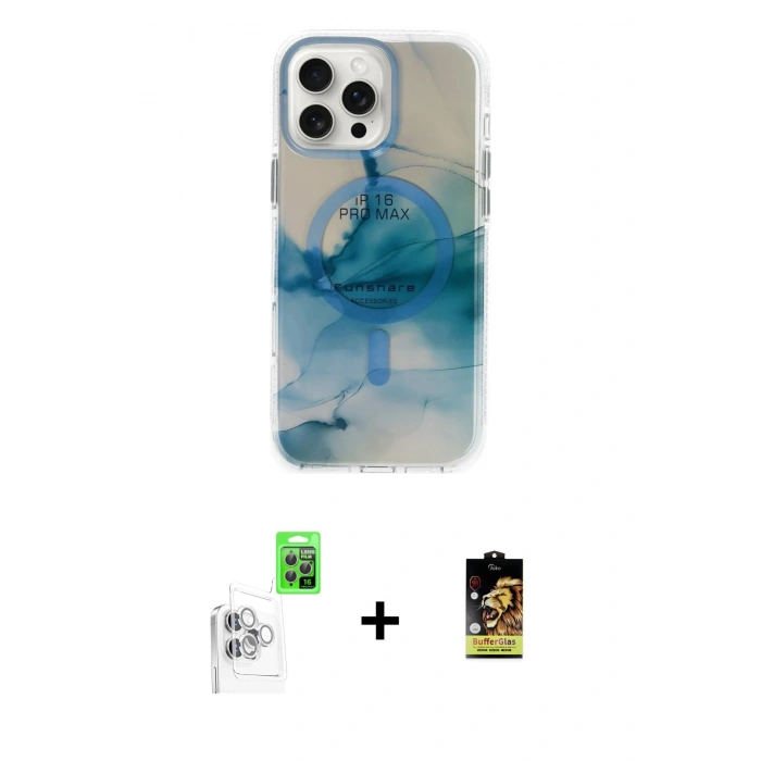 MARSİLYAN™- iPhone 16 Pro Max Kılıf Ufuk Doku Prime - Siyah Buffer Cam Ekran Koruyucu + Raze Metal Kamera Lens - BZ
