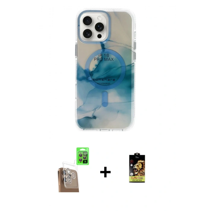MARSİLYAN™- iPhone 16 Pro Max Kılıf Ufuk Doku Prime - Siyah Buffer Cam Ekran Koruyucu + Raze Metal Kamera Lens - CLTM