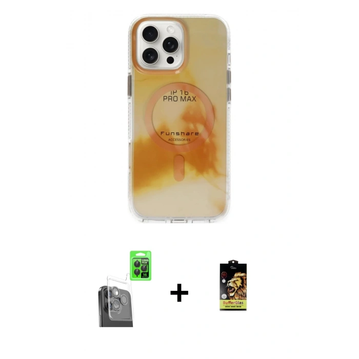 MARSİLYAN™- iPhone 16 Pro Max Kılıf Ufuk Doku Prime - Siyah Buffer Cam Ekran Koruyucu + Raze Metal Kamera Lens - SH
