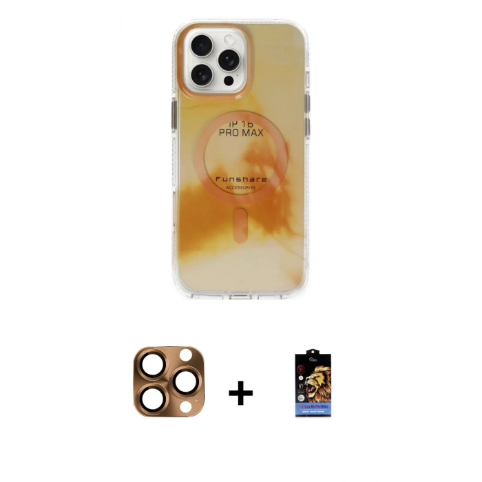 MARSİLYAN™- iPhone 16 Pro Max Kılıf Ufuk Doku Prime - Siyah Buffer Hayalet Cam Ekran Koruyucu + Pers Alüminyum Kamera Lens - CLTM