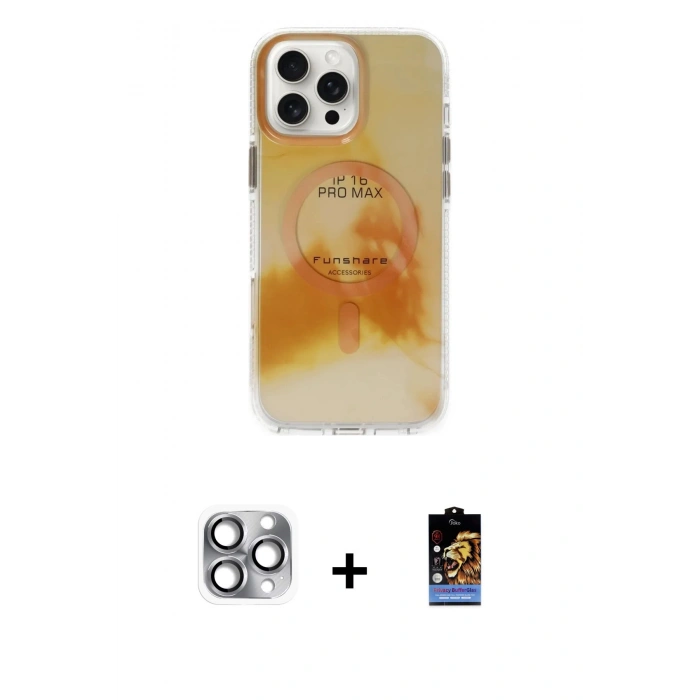 MARSİLYAN™- iPhone 16 Pro Max Kılıf Ufuk Doku Prime - Siyah Buffer Hayalet Cam Ekran Koruyucu + Pers Alüminyum Kamera Lens - GI