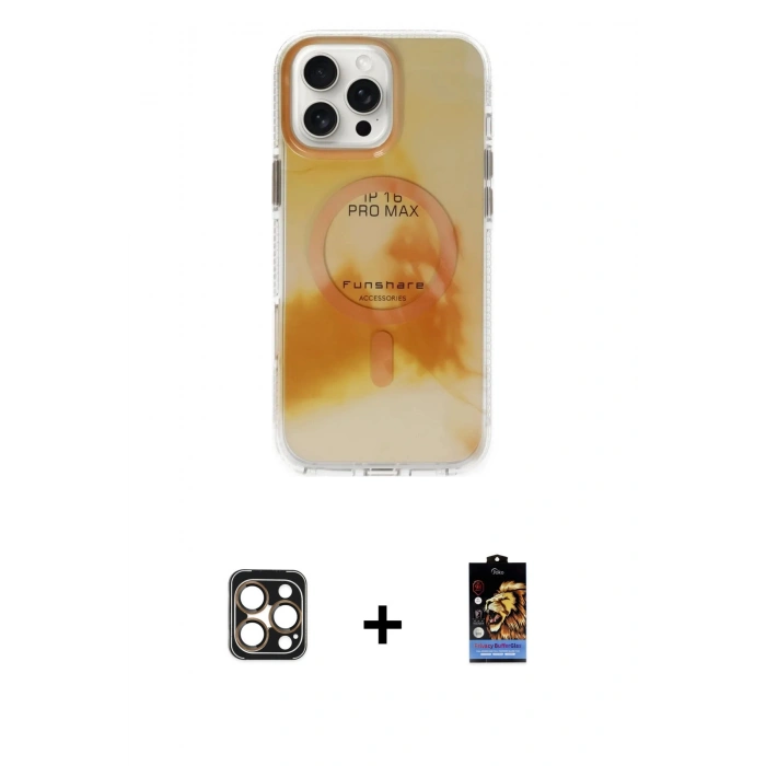 MARSİLYAN™- iPhone 16 Pro Max Kılıf Ufuk Doku Prime - Siyah Buffer Hayalet Cam Ekran Koruyucu + PVD Metal Kamera Lens - GD