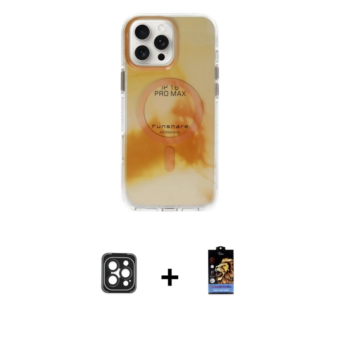 MARSİLYAN™- iPhone 16 Pro Max Kılıf Ufuk Doku Prime - Siyah Buffer Hayalet Cam Ekran Koruyucu + PVD Metal Kamera Lens - SH