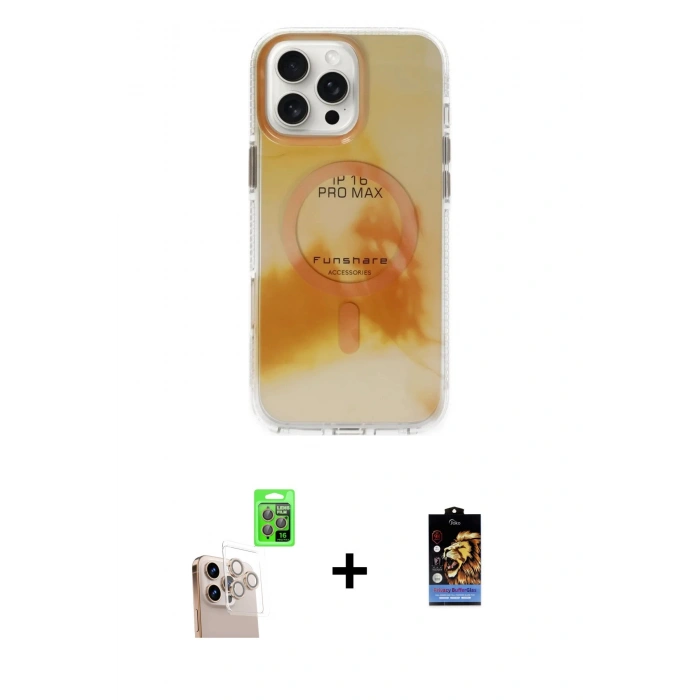 MARSİLYAN™- iPhone 16 Pro Max Kılıf Ufuk Doku Prime - Siyah Buffer Hayalet Cam Ekran Koruyucu + Raze Metal Kamera Lens - NLGY