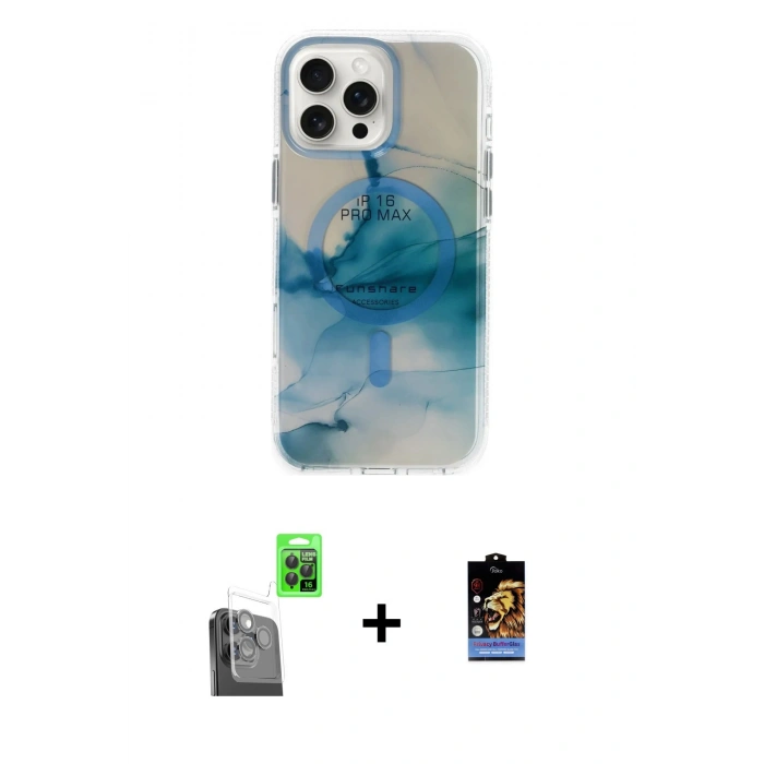 MARSİLYAN™- iPhone 16 Pro Max Kılıf Ufuk Doku Prime - Siyah Buffer Hayalet Cam Ekran Koruyucu + Raze Metal Kamera Lens - SH