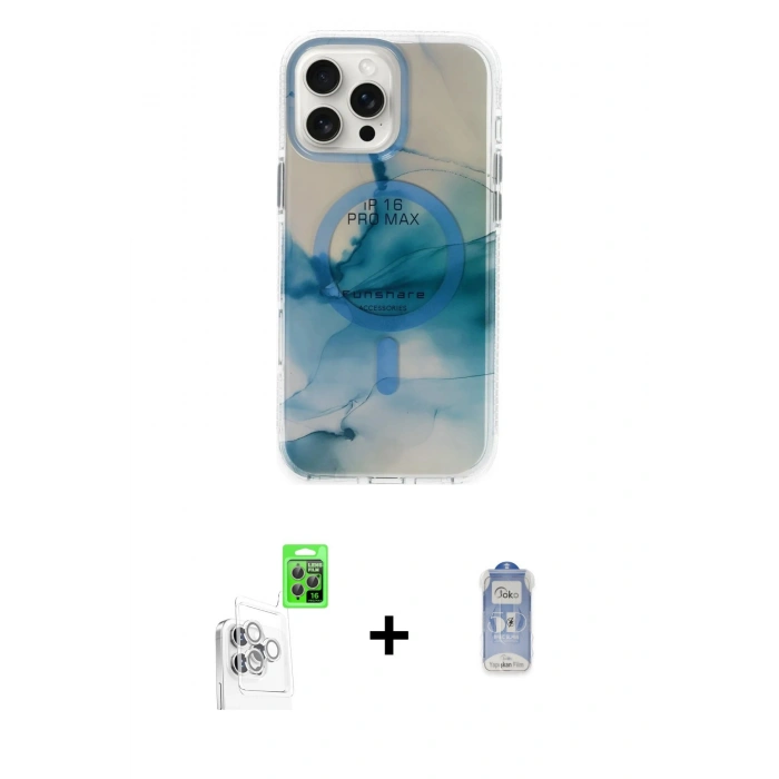 MARSİLYAN™- iPhone 16 Pro Max Kılıf Ufuk Doku Prime - Siyah Joko Magic 5D Cam + Raze Metal Kamera Lens - BZ